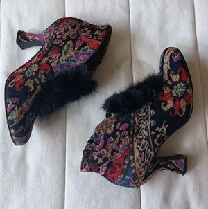 Baci Colorful Patterned Victorian Style Ankle Boots with Black MINK Fur Trim_6